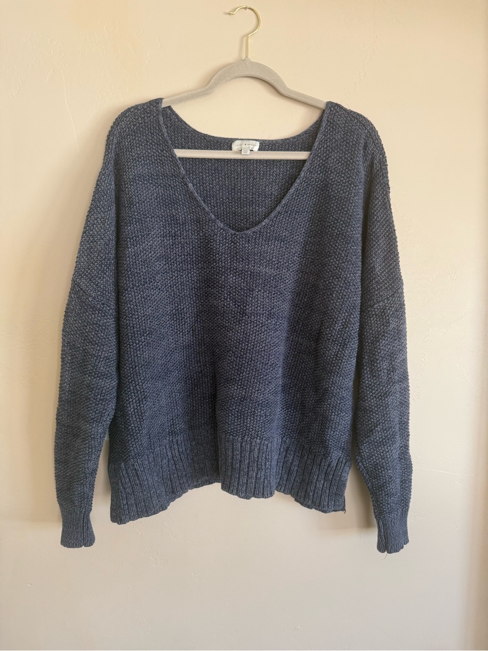 Lucky Brand Women's V-Neck Chunky Knit Sweater - Charcoal Blue